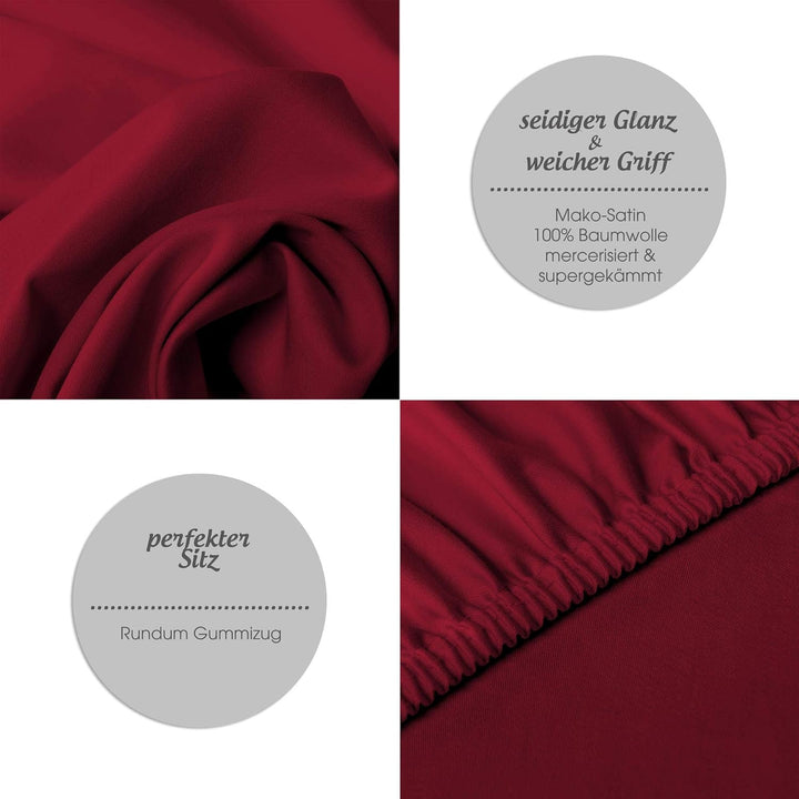 aqua-textil Luxury Bettwäsche zum Kombinieren 90 x 200 cm Spannbettlaken Bordeaux rot Baumwolle Mako