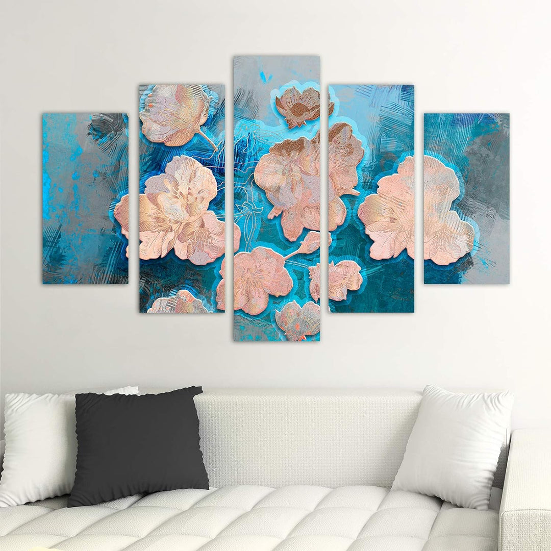 Feeby Leinwandbild 5-teilig Pflanzenmotiv Bild Wanddeko Abstraktion Beige 150x100 cm Leinwandbild 15