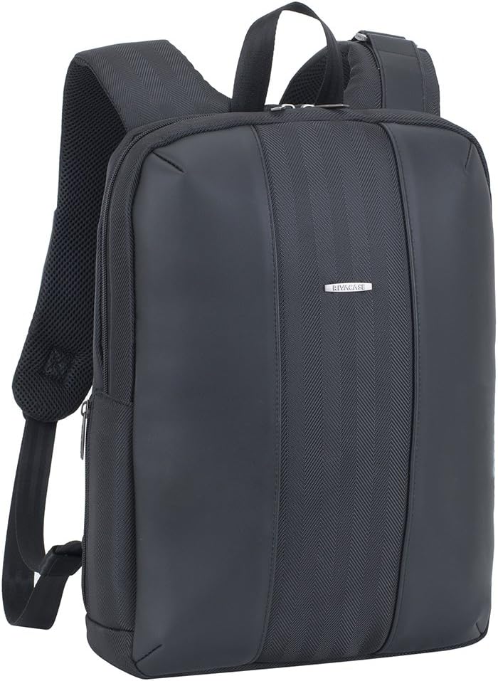 RIVACASE leichter Laptop Rucksack bis 14 Zoll – Stadtrucksack aus Polyester und Kunstleder mit extra