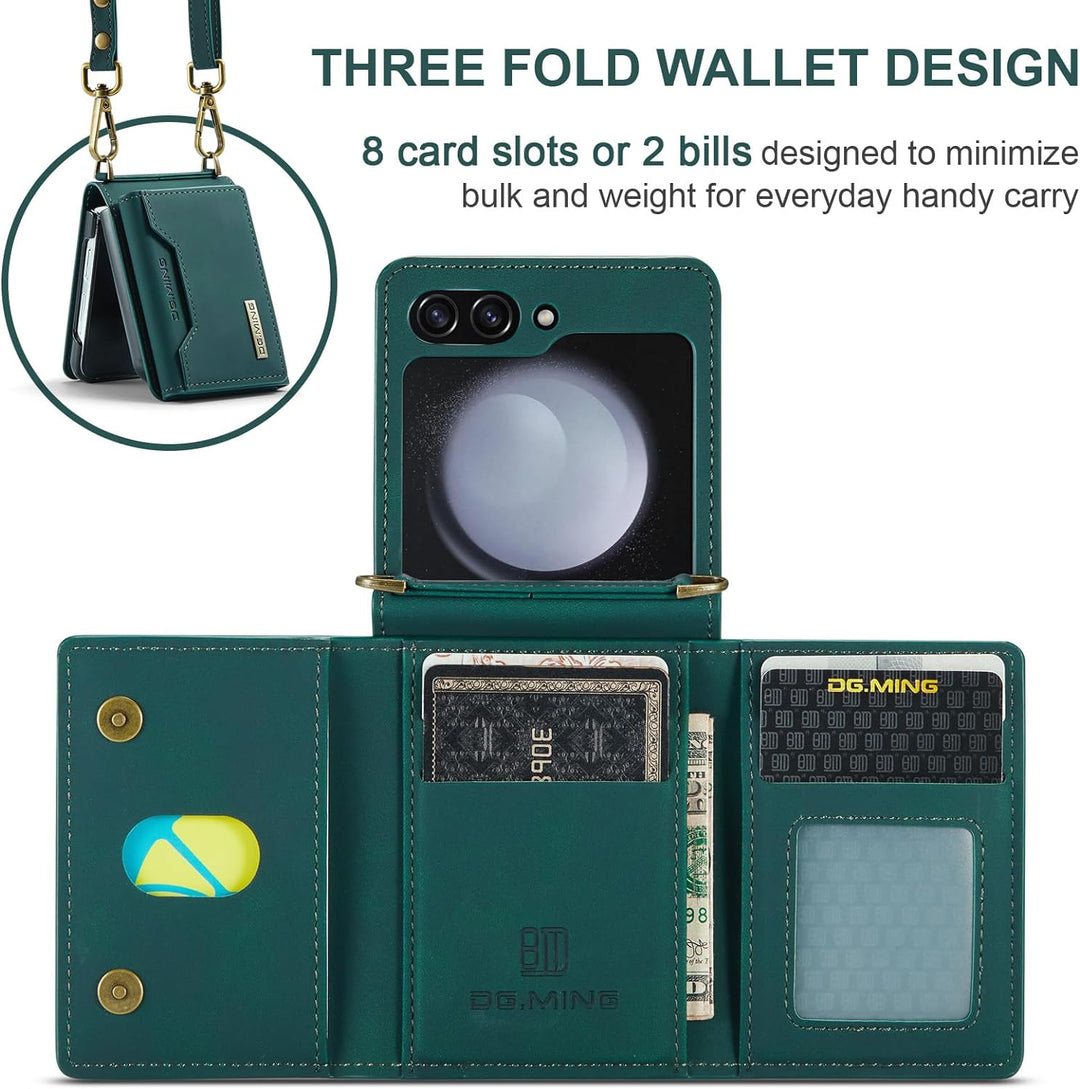 UDBKKDX Brieftasche Handyhülle für Samsung Galaxy Z Flip 5, hülle Mattes Leder mit Ständer Kameralin