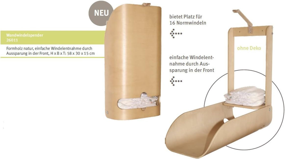 roba Windelspender, Wand Windel- & Spielzeugorganizer, Aufbewahrung Holz natur