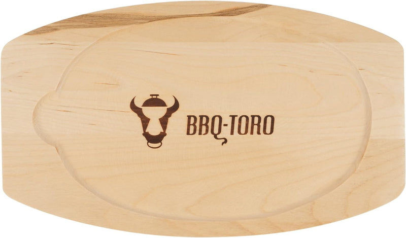 BBQ-Toro Gusseisen Servierpfännchen mit Holzunterlage (1 Stück) | 27 x 18 x 3 cm - oval | bereits ei