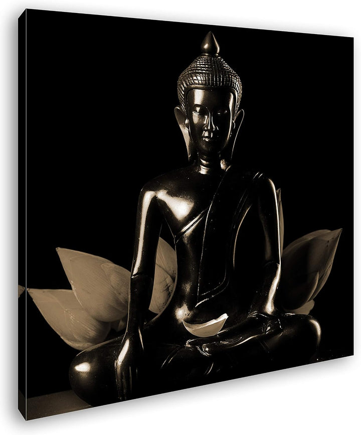 deyoli Dark Buddha Figur Format: 60x60 Effekt: Sepia als Leinwandbild, Motiv fertig gerahmt auf Echt