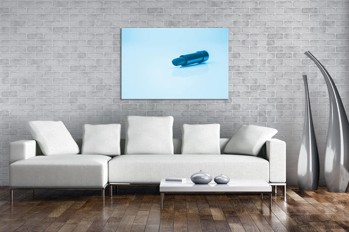 deyoli erotischer roter Lippenstift Format 80x60 Effekt: Monocrome Blau als Leinwandbild, Motiv fert