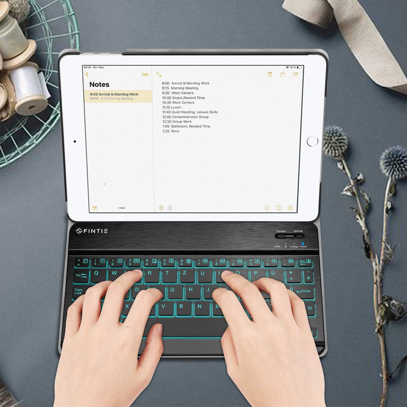 Fintie beleuchtete Tastatur Hülle Kompatibel mit iPad 9.7 Zoll 2018 2017 / iPad Air 2 / iPad Air - U