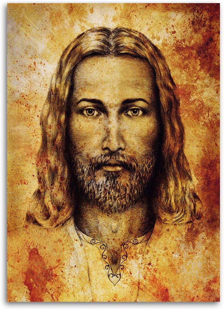 Wandbild XXL Jesus Christus Deko Kunst Bilder für Wohnzimmer Orange 80x120 cm Deko Paneel 80x12 cm O