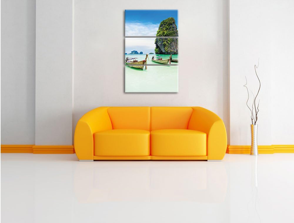 Pixxprint Longtailboote in Thailand als Leinwandbild/Grösse: 3 Teilig (120x80) cm/Wandbild/Kunstdruc