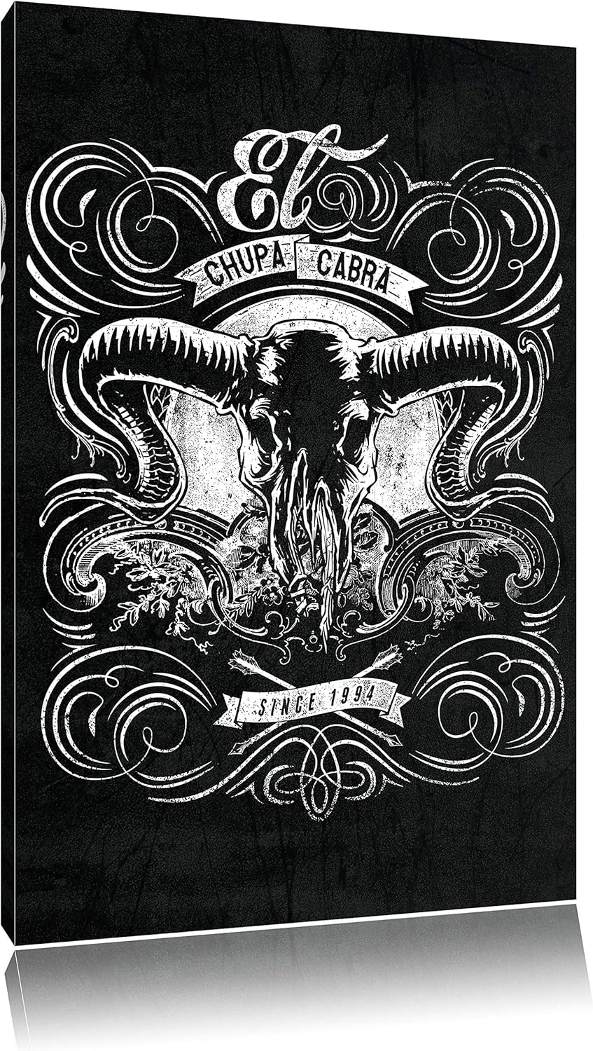 Dark Chupacabra skull black Bild auf Leinwand, XXL riesige Bilder fertig gerahmt mit Keilrahmen, Kun
