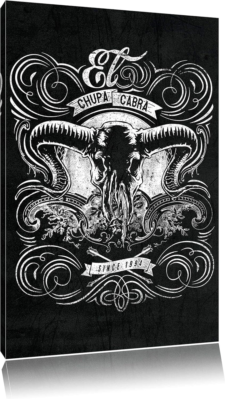 Dark Chupacabra skull black Bild auf Leinwand, XXL riesige Bilder fertig gerahmt mit Keilrahmen, Kun