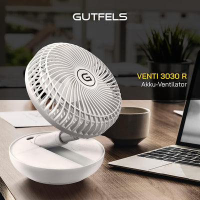 Gutfels Akku-Stand-, Tisch-Ventilator VENTI 3030 R | Lithium Ionen Akku 10.000 mAh | Touchbedienung