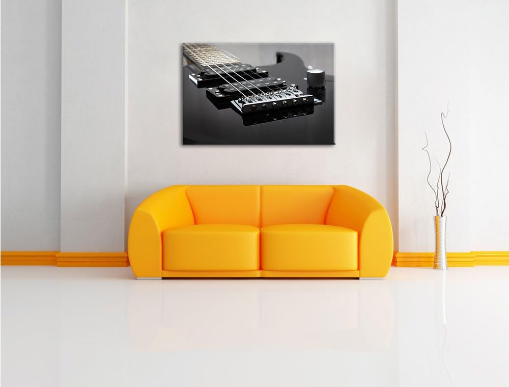 Pixxprint Black E-Guitar, Format: 100x70 auf Leinwand, XXL riesige Bilder fertig gerahmt mit Keilrah
