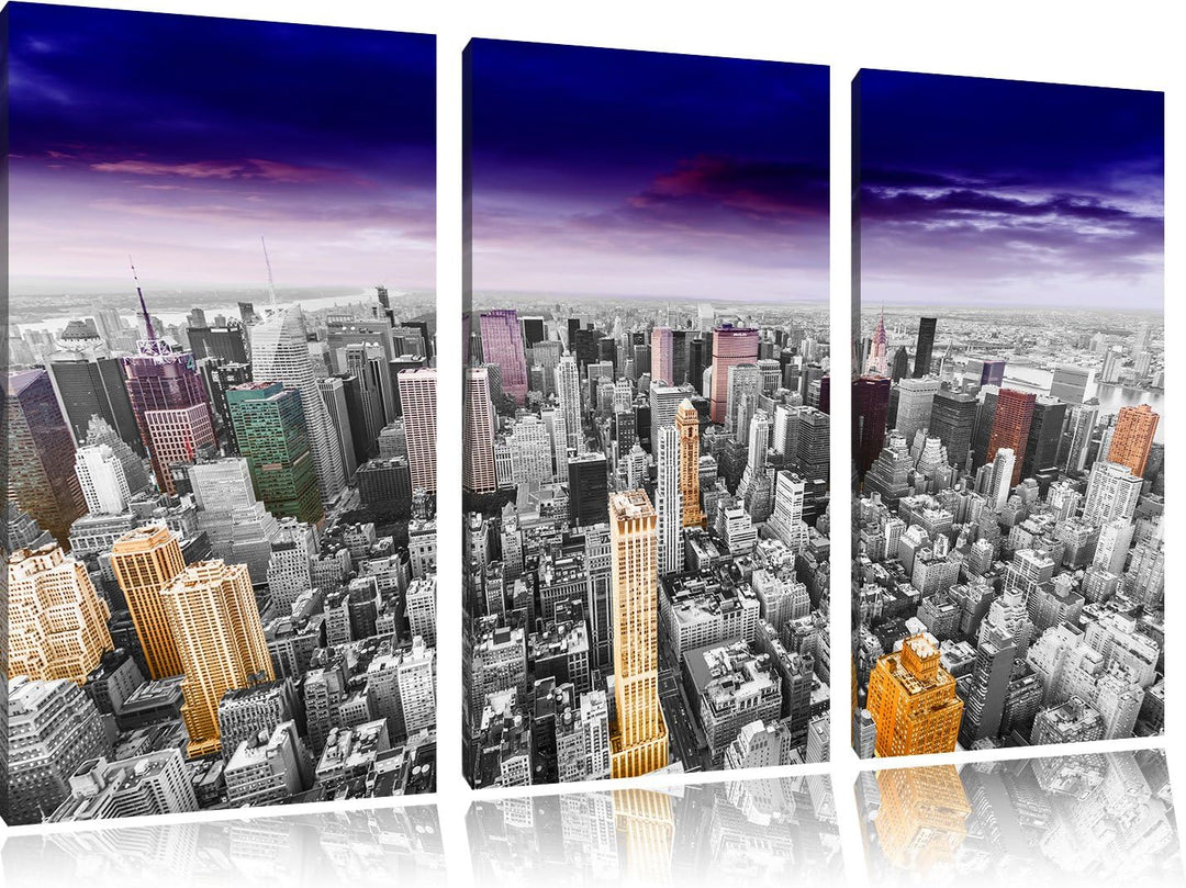 Pixxprint Skyline New York / 3-Teilig/Gesamtmass 120cm Leinwandbild bespannt auf Holzrahmen/Wandbild