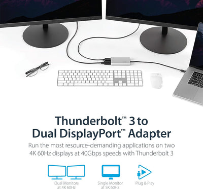 StarTech.com Thunderbolt 3 zu Dual DisplayPort Adapter - 4K 60Hz - Mac und Windows kompatibel - Thun