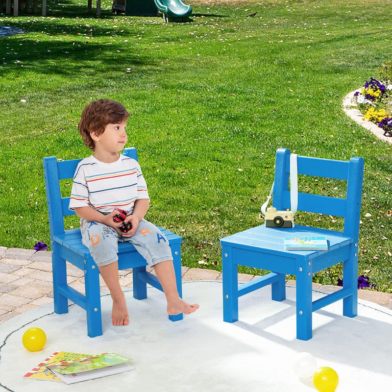 GOPLUS 3 TLG Tisch Stuhlset, Kindertisch Lerntisch Set aus Holz, mit 2 Stühlen mit Rückenlehnen zum