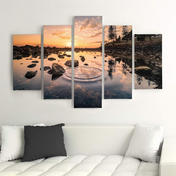 Feeby Wandbild Sonnenuntergang 200x100 cm Deco Panel 5 Teilig XXL Kunstdruck orange Deco Panel XXL 2