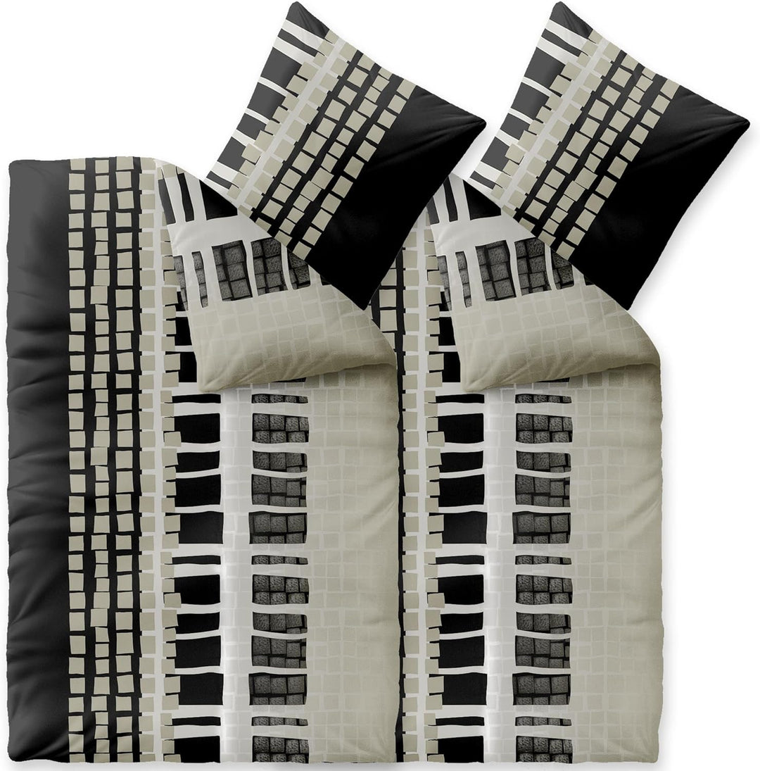 CelinaTex Style Bettwäsche 155 x 220 cm 4teilig Mikrofaser Fleece Bettbezug Daniela Streifen schwarz