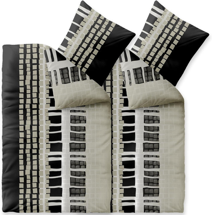 CelinaTex Style Bettwäsche 155 x 220 cm 4teilig Mikrofaser Fleece Bettbezug Daniela Streifen schwarz