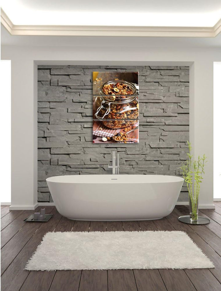 Pixxprint Honig Müsli im Glas 3-Teiler Leinwandbild 120x80 Bild auf Leinwand