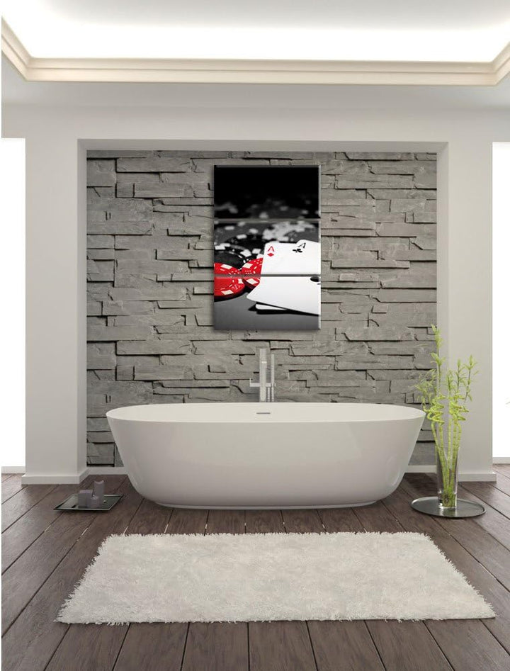 Pixxprint Spielkarten auf Pokertisch schwarz/weiss 3-Teiler Leinwandbild 120x80 Bild auf Leinwand