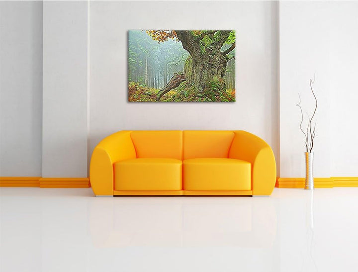 Dicker Baum im Wald im Moos Deluxe Format: 100x70 cm auf Leinwand, XXL riesige Bilder fertig gerahmt