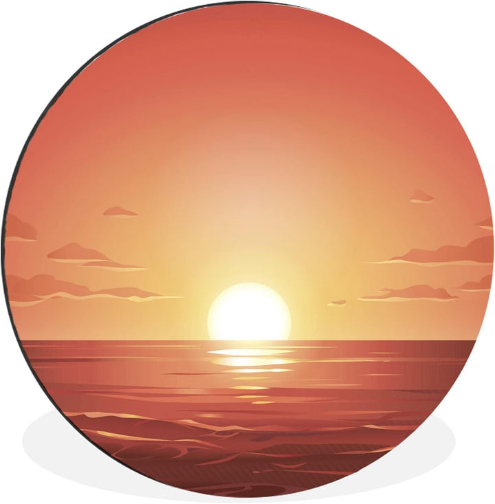 Wandbild Rund Wanddeko Deko Wohnzimmer Bilder 60x60 cm Meer - Sonne - Orange, 60x60 cm