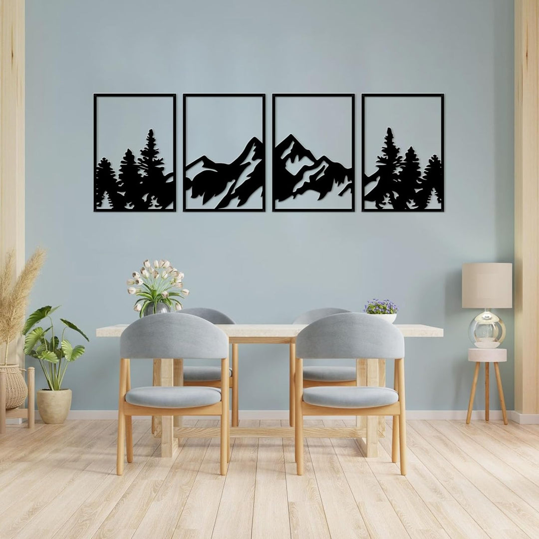 ESTART 4 Stück Metall-Berg-Wandkunst, grosse Berge Wanddekoration, Bergwald, dekoratives Gemälde, ge