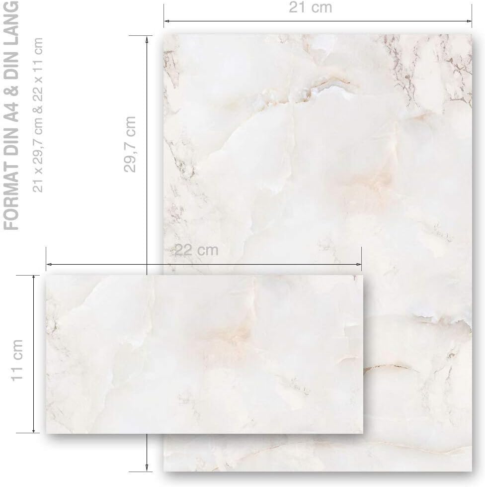 Briefpapier Sets Marmor & Struktur, MARMOR NATUR 100 Blatt Briefpapier + 100 passende Briefumschläge