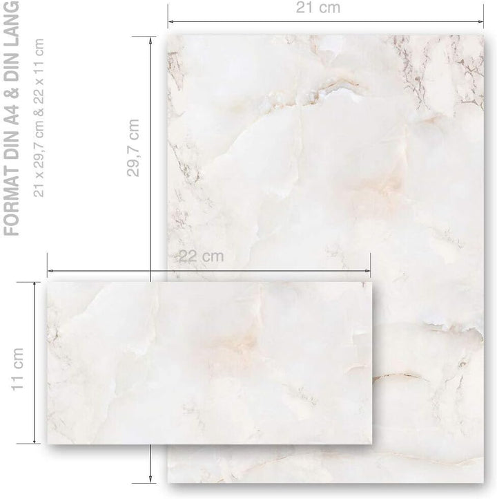 Briefpapier Sets Marmor & Struktur, MARMOR NATUR 100 Blatt Briefpapier + 100 passende Briefumschläge