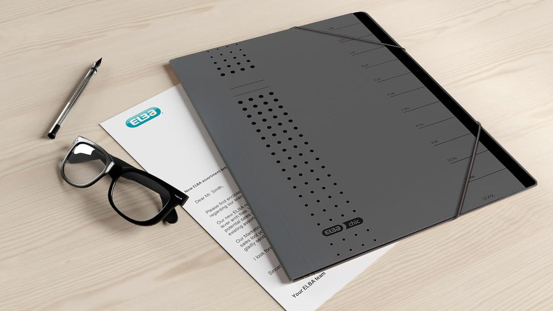 Elba Ordnungsmappe chic A4 aus Karton, 7 Fächer, anthrazit, 5 Stück, anthrazit