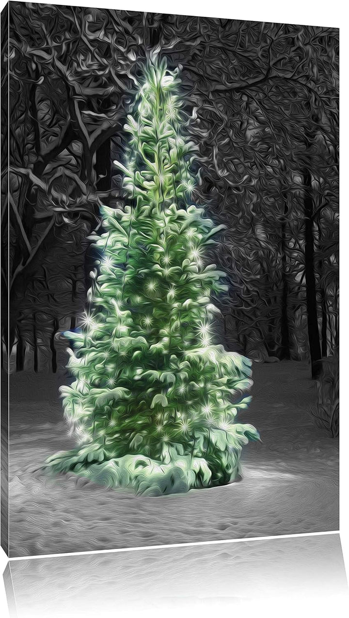 Pixxprint Weihnachtsbaum im Winterwald als Leinwandbild/Grösse: 100x70 / Wandbild/Kunstdruck/fertig