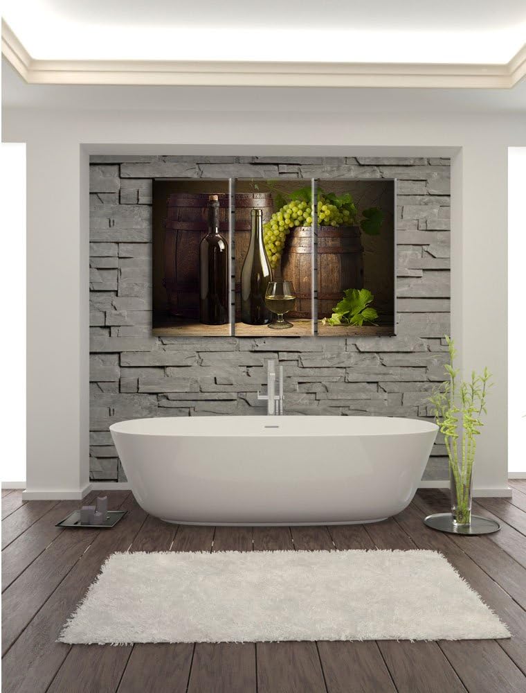 Pixxprint Fässer mit Weintrauben und Wein als Leinwandbild | Grösse: 3 Teilig (120x80) | Wandbild| K