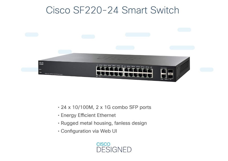 Cisco SF220-24 Fast Ethernet und 2-Port Gigabit Ethernet Smart Switch (SF220-24-K9-UK)