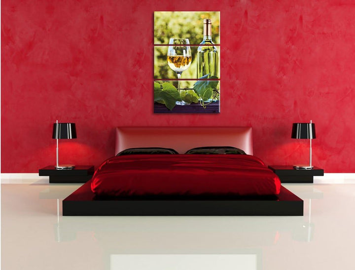 Pixxprint Wein und Weintrauben als Leinwandbild - Grösse: 3-Teilig (120x80cm) - Wandbild - Kunstdruc