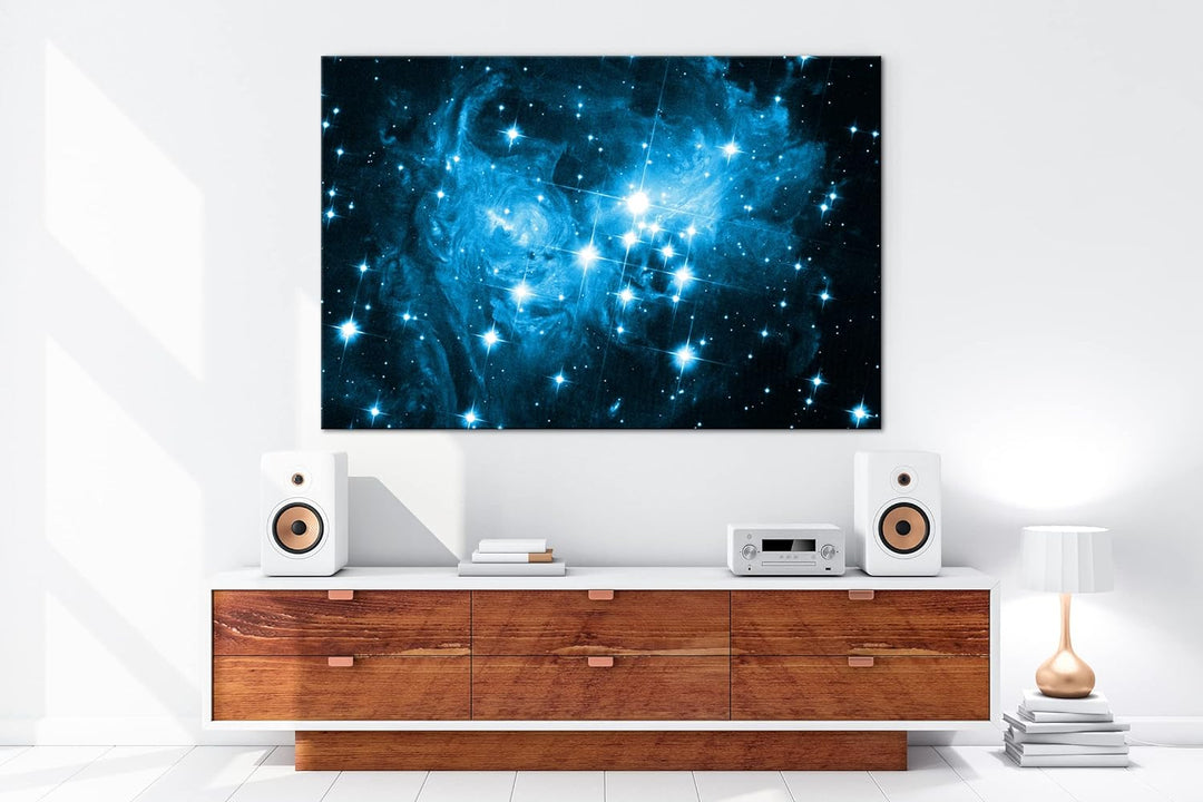 deyoli Galaxie V838 Format 80x60 Effekt: Monocrome Blau als Leinwandbild, Motiv fertig gerahmt auf E