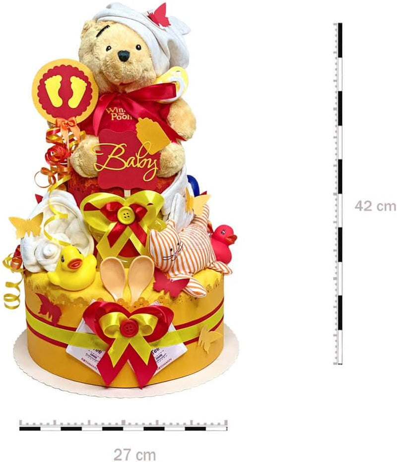 MomsStory – Windeltorte neutral | Windelgeschenk Winnie Puuh Disney | Baby-Geschenk zur Geburt Taufe