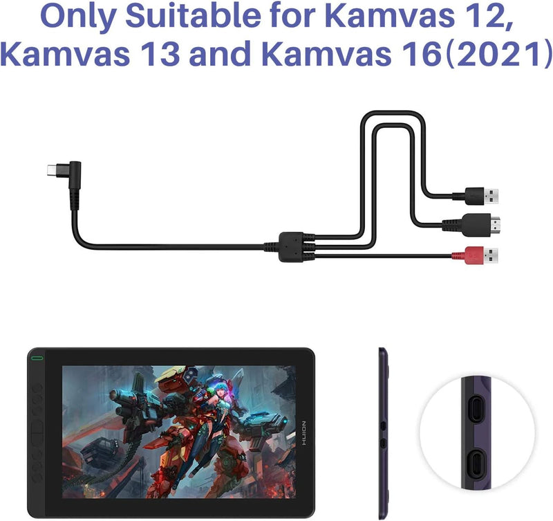 HUION 3-in-1 Typ-C-Kabel für Huion KAMVAS 12 13 16(2021) Drawing Mornitor mit HDMI, Strom- und USB-K