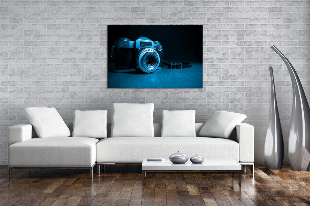 deyoli Altmodische Analogkamera Format 80x60 Effekt: Monocrome Blau als Leinwandbild, Motiv fertig g