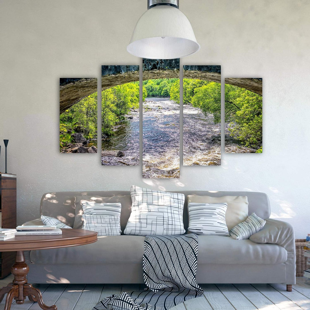 Leinwandbild 5 Teilig Landschaft Bild Wanddeko Fluss Bäume Natur bunt 200x100 cm Leinwandbild 200x10
