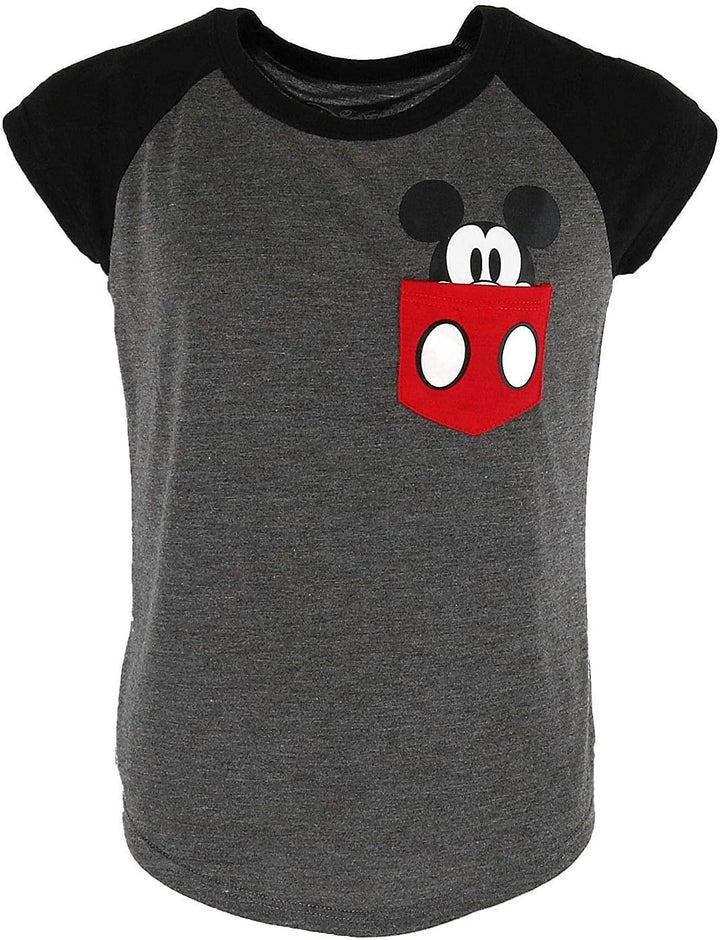 Disney Youth Girls Mickey Peeking Pocket Tee Charcoal Small