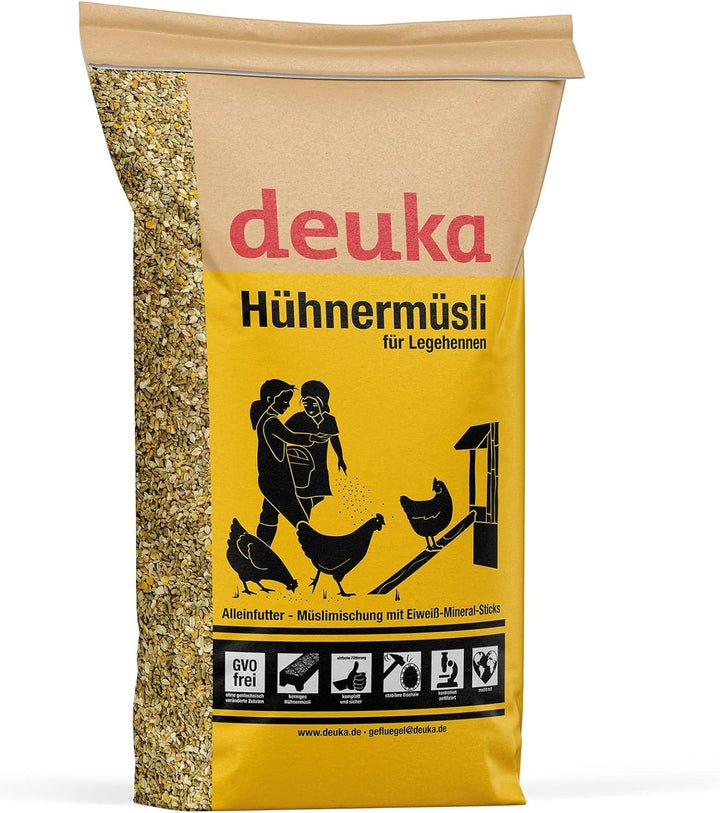 deuka Hühnermüsli 20 kg | Vollwertige Müslimischung für Legehennen | Alleinfutter | mit Eiweiss-Mine
