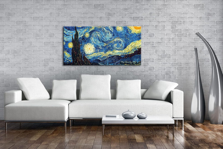 Sternenklarer Himmel Van Gogh Panorama 120x60 cm als Leinwandbild, Motiv fertig gerahmt auf Echtholz