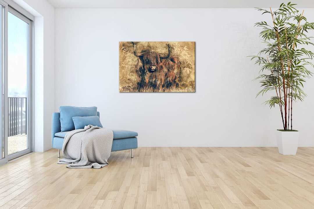 deyoli gezeichneter Stier Format: 80x60 als Leinwandbild, Motiv fertig gerahmt auf Echtholzrahmen, H