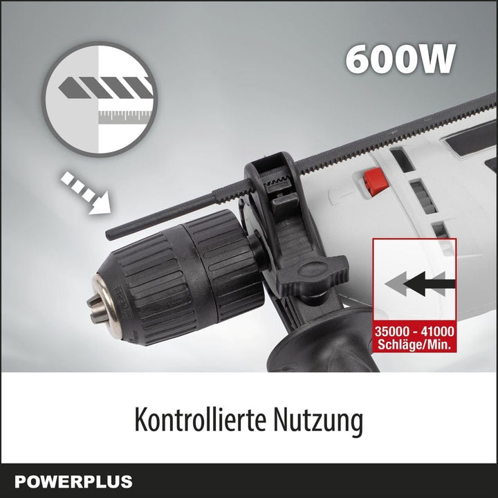 Powerplus Elektro-Schlagbohrmaschine POWC10200-2 in 1: (Schlag-) Bohren, 600 W Bohrmaschine, Links-R