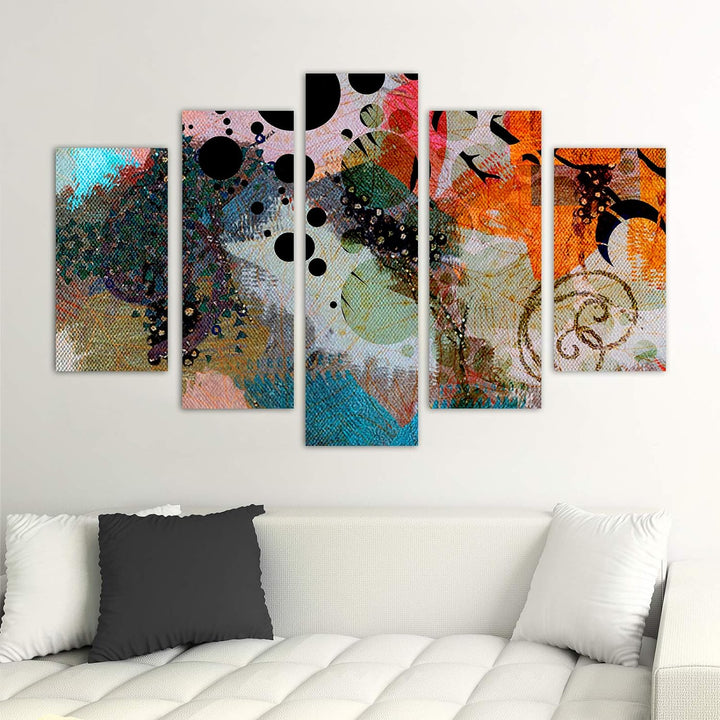 Feeby Bild auf Leinwand Abstrakte arbeit 5-teilig modern Stilvoll mehrfarbig 150x100 cm Leinwandbild