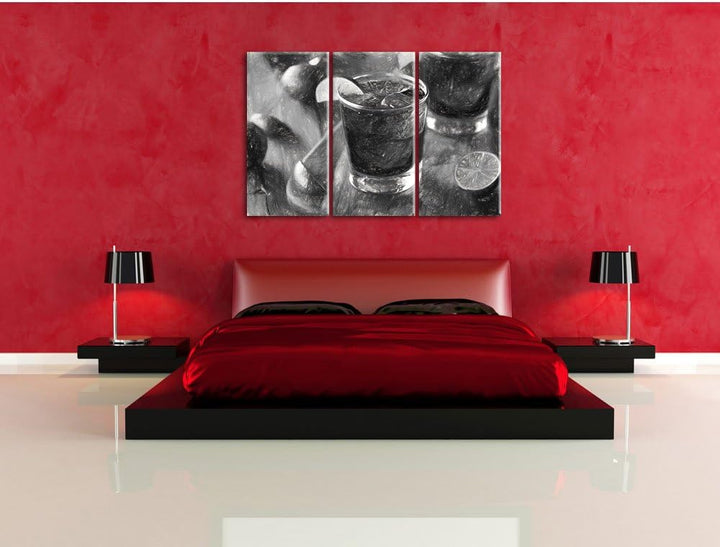 Pixxprint Erfrischender Cuba Libre Kunst / 3-Teilig/Gesamtmass 120cm Leinwandbild bespannt auf Holzr