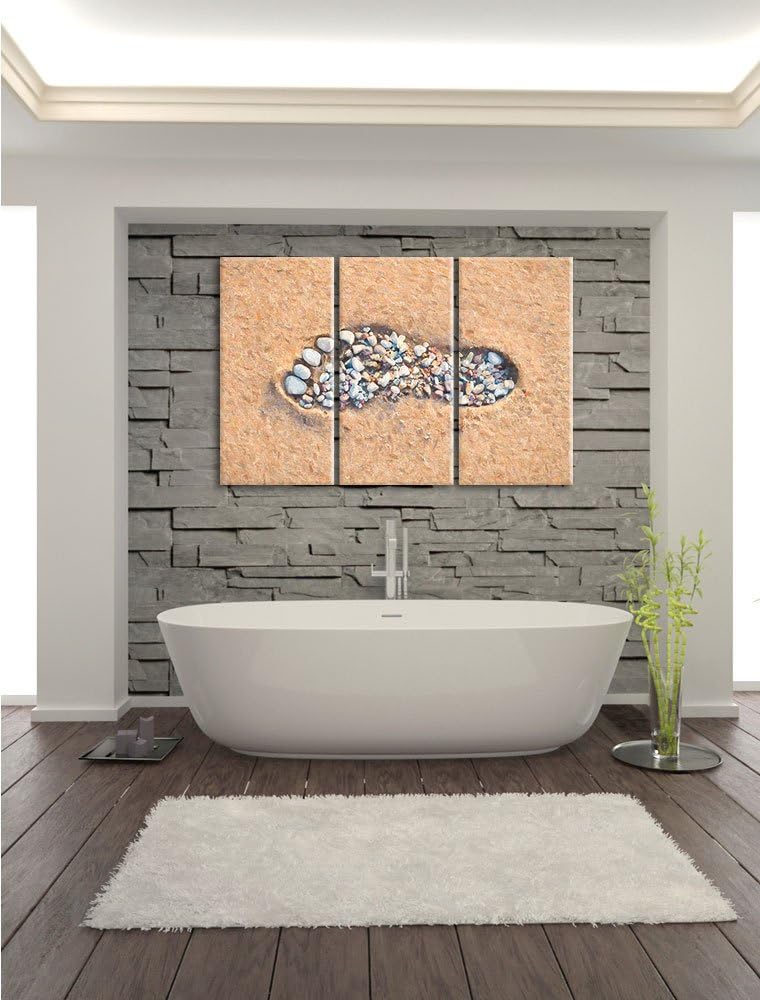 Pixxprint Fussabdruck im Sand Pinsel Effekt 3-Teiler Leinwandbild 120x80 Bild auf Leinwand