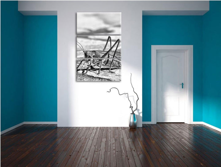 Pixxprint Elegante Heuschrecke als Leinwandbild/Grösse: 3 Teilig (120x80) cm/Wandbild/Kunstdruck/fer