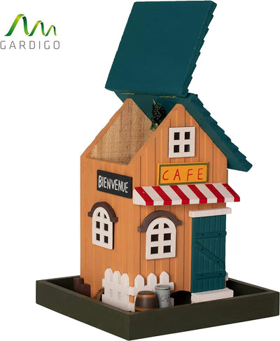 GARDIGO® Vogelfutterhaus aus Holz I Dekoratives Vogelhaus zum Aufhängen | Futterhaus Cafe für Garten