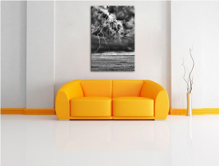 Pixxprint Gewitter über Meer als Leinwandbild/Grösse: 100x70 cm/Wandbild/Kunstdruck/fertig bespannt,