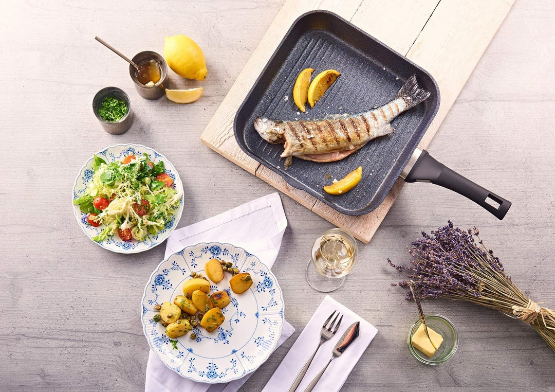 Berndes Grillpfanne Balance Enduro 28 cm, Induktion, Pfanne extrem kratzfest, Guss-Optik, antihaft b